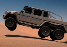 A Mercedes Benz 6x6 getting a little bit of air in the desert 